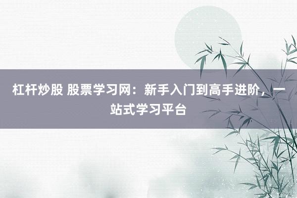 杠杆炒股 股票学习网：新手入门到高手进阶，一站式学习平台