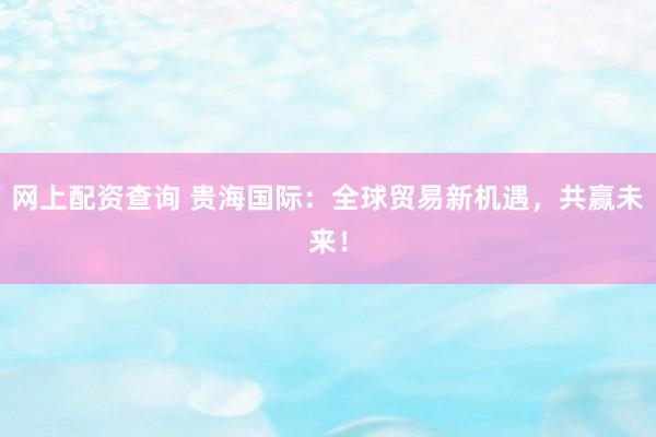 网上配资查询 贵海国际：全球贸易新机遇，共赢未来！