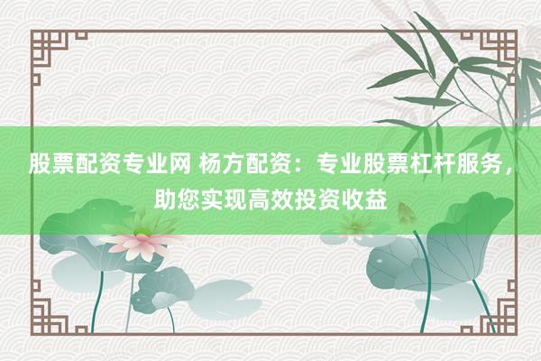 股票配资专业网 杨方配资：专业股票杠杆服务，助您实现高效投资收益