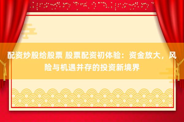 配资炒股给股票 股票配资初体验：资金放大，风险与机遇并存的投资新境界