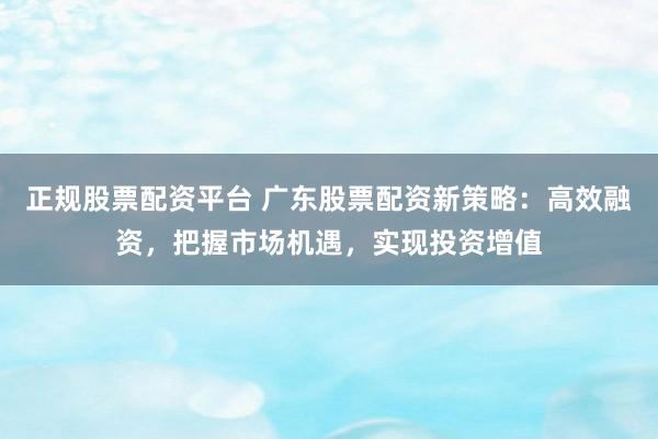 正规股票配资平台 广东股票配资新策略:高效融资,把握市场机遇,实现投资增值