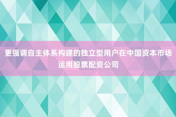 更强调自主体系构建的独立型用户在中国资本市场运用股票配资公司